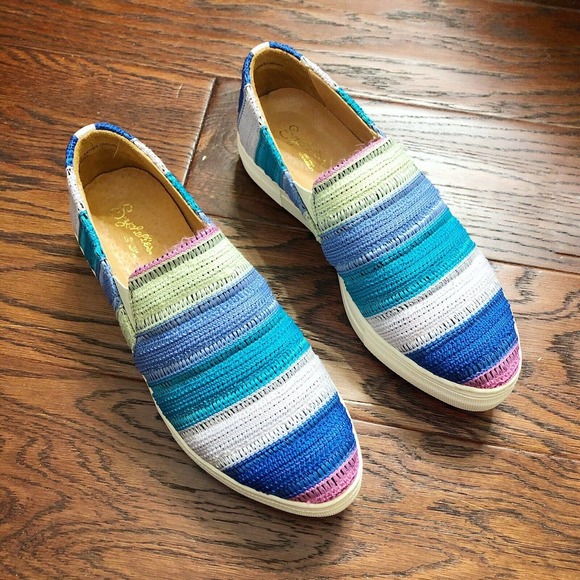 Seychelles Woven Blue Stripe Platform Sneakers
